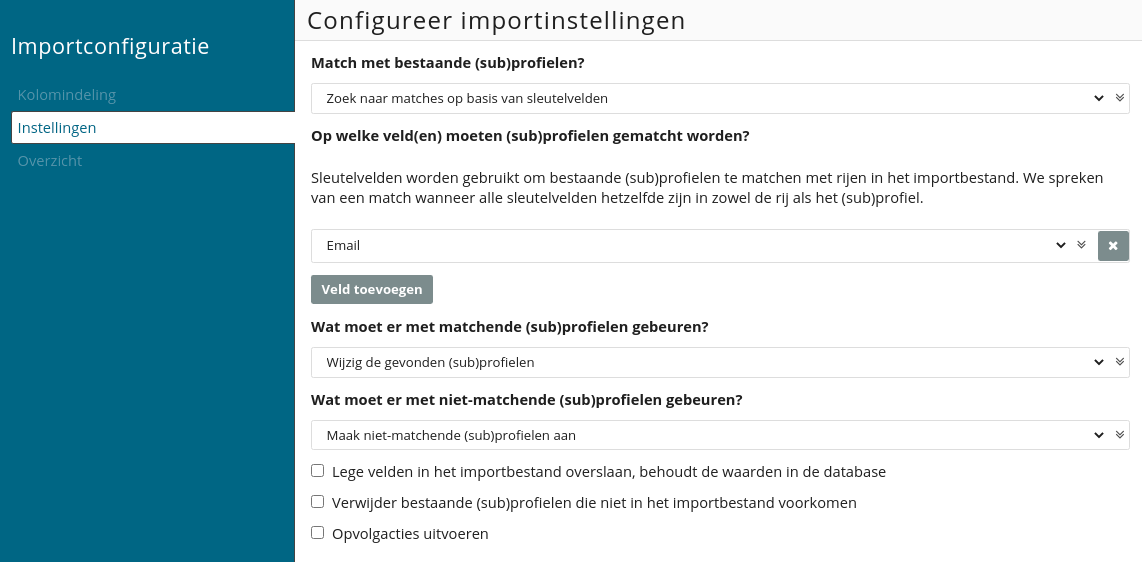 Importinstellingen configureren