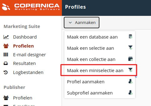 Miniselectie aanmaken