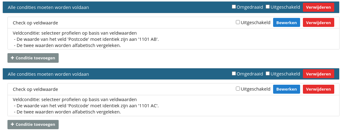 Voorbeeld van regels en condities