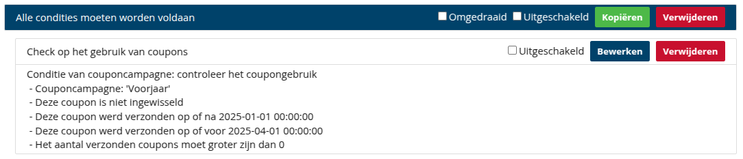 Voorbeeld van een selectie op basis van coupons