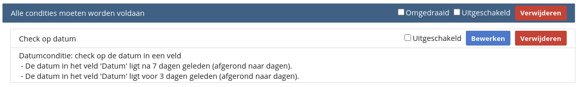 Voorbeeld van een selectie op basis van een datum