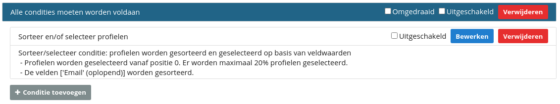 Voorbeeld van een selectie met 20% van de bovenliggende database/selectie